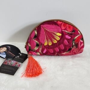 NWT Angel Lorano Mexican Art Embroidered Leather Fashion Cosmetic Bag Pouch